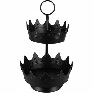 Soporte de metal blanco de 2 niveles para tartas con asa, estilo rústico chic, con borde festoneado, bandeja para servir postres para bodas, venta al por mayor - Product Image 3