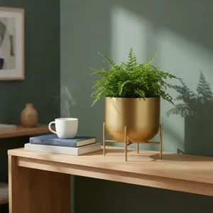Macetero de Metal Dorado con Soporte para Decoración Interior del Hogar, Moderno Soporte Decorativo para Macetas para Sala de Estar, Dormitorio, Oficina - Product Image 5