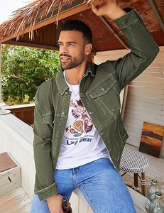 Men's Olive Green <b>Canvas</b> Shirt <b>Jacket</b> Turn-down Collar Casual Style Single Breasted Button Front Regular Fit Spring Wear - Product Image 2