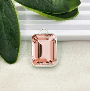 Rectangle Bezel Morganite Quartz Gemstone 20x15 MM Charms <b>Pendant</b> - Handmade Jewelry - Silver Plated Fashion <b>Pendant</b> - Product Image 1
