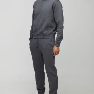Ensemble de survêtement unisexe gris à capuche anti-plis pour l'hiver, manches longues, couleur unie, sweat-shirt décontracté et pantalon de jogging en coton mi-lourd - Product Image 1