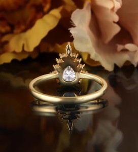 Pear Cut Moissanite 14K Gold Plated Sterling <b>Silver</b> Elegant <b>Solitaire</b> Engagement <b>Ring</b> Teardrop Luxury Wedding Jewelry Gift Her - Product Image 3