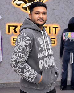 Sudadera con capucha gris para hombre, con cremallera completa, diseño gráfico, forro polar grueso, estilo urbano, diseño de logotipo personalizado, OEM, venta al por mayor, ropa casual de moda - Product Image 4