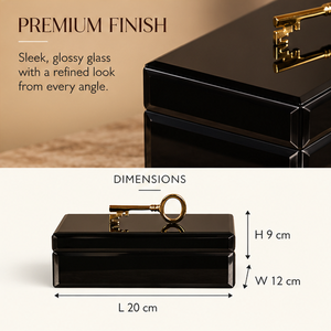 Black Glass Jewelry Storage Box with <b>Gold</b> Key Handle Glossy Finish Soft Lining Decorative Keepsake and Vanity Organizer - Product Image 4
