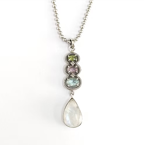 JAIPUR SILVER Multi-Stone Teardrop Elegant <b>Pendant</b> 925 Silver Unisex Everyday Wear - Product Image 2