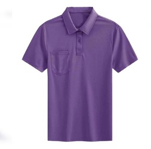 Polo de Manga Corta Morado para Hombre con Bolsillo en el Pecho, Color Sólido, Informal, Tejido Oxford, Corte Regular - Product Image 3