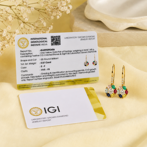 14KT Solid Yellow Gold Hoop Drop <b>Earring</b> with Lab Grown Diamond and Multi Gemstone IGI Certified Vintage <b>Fine</b> Jewelry for Women - Product Image 6