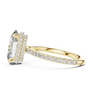 Anillo de compromiso con diamante de laboratorio de corte ovalado de tres quilates, oro sólido de dieciocho quilates, halo oculto, banda unisex de lujo. - Product Image 2