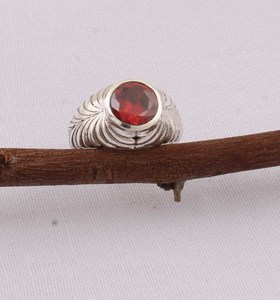 Wholesale 925 Sterling <b>Silver</b> Natural Red Garnet Bezel Setting Classic Party Carved Texture Gemstone <b>Ring</b> <b>Men</b> Women Handmade - Product Image 1