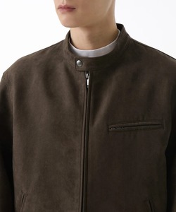 <b>Men's</b> Brown <b>Suede</b> Bomber <b>Jacket</b> Stand Collar Zipper Closure Casual Regular Fit Autumn Wear - Product Image 3