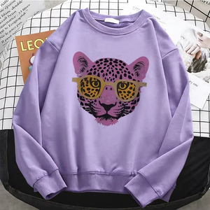 Sudadera Negra de Cuello Redondo para Mujer, con Estampado de Gafas de Sol Rosas, Informal, de Otoño, Manga Larga, Tejida, 100% Algodón, con Logotipo Frontal, Color Sólido, Ecológica - Product Image 5