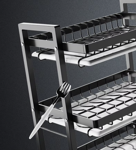 Three-Layer Metal <b>Dish</b> <b>Rack</b> Storage Holder With Cutlery Organizer For Kitchen Tableware Minimalist Design Standing Type - Product Image 2