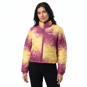 Trendy Tie Dye Winter <b>Puffer</b> For <b>Women</b> Padded Quilted Coat Full Zip Stand Collar Casual Streetwear Fashion Outerwear <b>Crop</b> <b>Puffer</b> - Product Image 5