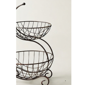 Panier à fruits élégant en fil métallique avec poignée, paniers de rangement empilables pour la cuisine, porte-fruits de forme ronde - Product Image 4