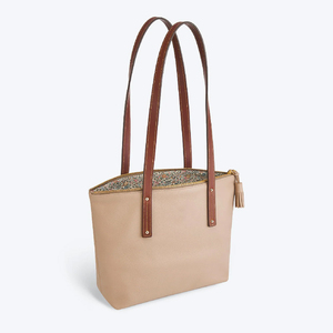 Sac fourre-tout en cuir avec fermeture éclair, sac à bandoulière, sac de shopping personnalisé avec logo, couleur beige, motif lettres, extra large, grainé - Product Image 4