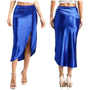 Womens quấn chia <span class=keywords><strong>Satin</strong></span> Váy váy váy Lady thanh lịch Ribbon cao eo Bodycon Midi váy cho cocktail văn phòng làm việc - Product Image 2