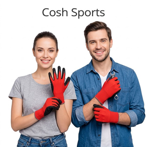 Gants de travail antidérapants en tricot respirant rouge et noir pour la protection des mains en milieu industriel - Product Image 1