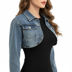 New Sexy Fashion Women's <b>Cardigan</b> Denim Jackets Long Sleeve Turn-down Collar <b>Pocket</b> Quick Dry Solid Sweet Wash Dark - Product Image 5