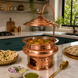 Calentador de Comida Tipo Chafing Dish de Cobre con Tapa, Interior de Acero Inoxidable Martillado, Servidor de Buffet para Catering, Hoteles y Restaurantes, OEM ODM - Product Image 3