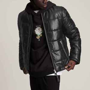 Blouson en cuir matelassé léger et imperméable de couleur unique, style fermeture éclair, pour homme – Nouveauté - Product Image 4