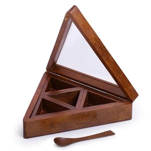 Boîte à épices triangulaire en bois avec couvercle en verre et bocaux amovibles pour le rangement de la cuisine - Product Image 4