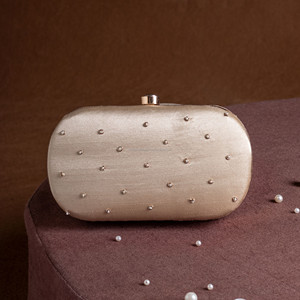 Fancy Indian Zardozi Silk Clutches Half Moon Pearl Design Floral Handmade Purse for Women Classic Ethnic Bridal Fashion Casual - Product Image 3