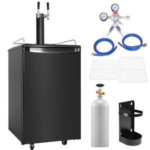 Dispenser di Birra a Doppio Rubinetto da 32 Pollici con Kegerator Refrigeratore e Scaldabirra, Ripiani per Bombole CO2 e Vassoio Raccogligocce - Product Image 1