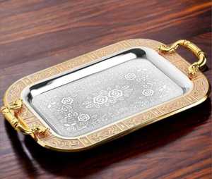 2025 Qian Hu Luxury Vintage Polished Cast Iron Metal <b>Serving</b> Tray <b>Set</b> with Gold Plating Elegant Fruit Trays <b>Dishes</b> for Food Use - Product Image 5