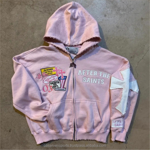 Sweat à capuche homme personnalisé, coupe oversize et carrée, en molleton bouclette 450 GSM, style streetwear, avec fermeture éclair, effet vintage et vieilli, uni et vierge - Product Image 2