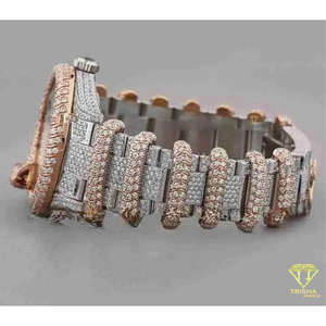 Montre pour homme de haute qualité, design bicolore, sertie de diamants VVS cultivés en laboratoire, en argent sterling 925 - Product Image 3