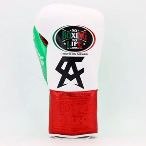 Top Selling Custom Made Leather Lace-Up Boxing Gloves White <b>Red</b> Green Embossed Wrist Professional Training Sparring Gloves - Product Image 3