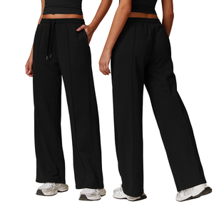 Pantalon de survêtement pour femme, style uni, coupe droite, jambe large, en coton éponge 320 GSM, taille élastique, personnalisable avec votre logo - Product Image 4