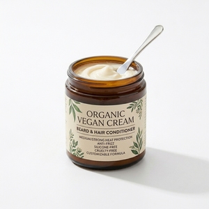 Crème capillaire et barbe végane bio personnalisable, protection thermique moyenne/forte, anti-frisottis, sans silicone, sans cruauté animale - Product Image 1