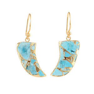 luxury tusk shape copper turquoise drop dangle <b>earrings</b> handmade 18k gold plated gemstone <b>hook</b> ear jewelry for women gifts - Product Image 4