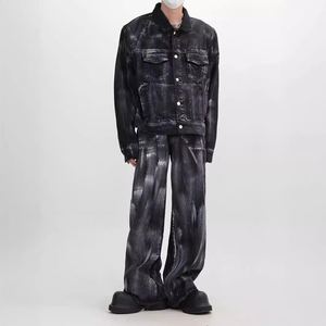 ชุดเดนิมลำลองฤดูหนาวคุณภาพสูงสำหรับผู้ชาย แจ็คเก็ตวินเทจขอบดิบ และกางเกงยีนส์ทรงหลวมสไตล์สตรีท - Product Image 1
