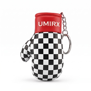Llavero de mini guante de boxeo con diseño de bandera a cuadros, guantes de boxeo en blanco y negro con bandera de carreras, llavero para coche, amuleto para bolso, logotipo personalizado, PU - Product Image 1