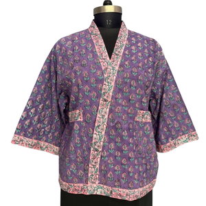 Robe Kimono en Coton Violet à Motifs Floraux pour Femme, Veste Matelassée Imprimée, Coupe Ample, Tenue Décontractée Ouverte sur le Devant - Product Image 1