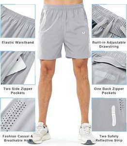 Shorts de sport gris clair pour homme, avec cordon de serrage, décontractés, pour l'entraînement et la gym, avec poches latérales - Product Image 6