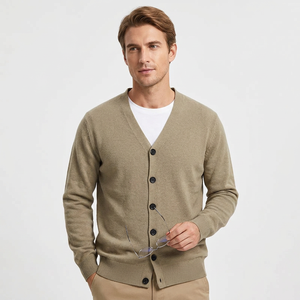 Cardigan pour homme à col en V, mélange laine et acrylique, manches longues, couleur unie, anti-boulochage, pour automne, printemps, hiver, style formel et décontracté, Full BD - Product Image 3