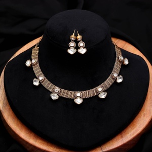 Vintage Kundan Polki Choker <b>Necklace</b> Set 18K Matte Gold Plated Brass CZ Bridal Jewelry Wholesale Factory - Product Image 2