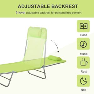 Sdraio Pieghevole Verde in Ferro e Alluminio con Schienale Regolabile a 6 Livelli, Portatile con Cuscino per Patio, Hotel, Giardino, Spiaggia - Product Image 4