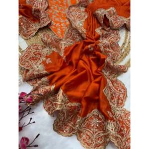 Sari elegante para mujer con hermoso trabajo de bordado de cordones y secuencias - Product Image 3