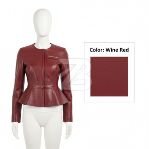 Chaqueta Peplum de Cuero Genuino para Mujer, Logotipo Personalizado, OEM, ODM, Venta al por Mayor, Corte Ajustado, Cierre de Cremallera, Ropa Exterior de Moda - Product Image 3