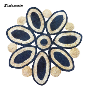 Eco-Friendly Braided Jute <b>Rug</b> with <b>Black</b> Tassel Indian Natural Hand Knotted Round Carpet Jute Floor Mat with Different Style - Product Image 5