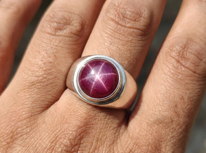 Anillo de Boda Ajustable de Plata de Ley 925 Hecho a Mano, Chapado en Oro Vintage, con Incrustaciones de Rubí Estrella de 6 Puntas Natural, para Mujer - Product Image 5