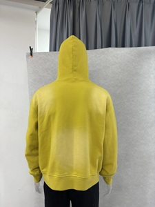 Unisex Graphic <b>Yellow</b> Zip Up <b>Hoodie</b> With Distressed Details Kangaroo Pocket Relaxed Fit Custom Label Wholesale OEM Export - Product Image 4