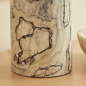 Luxury Pattern Marble Table <b>Lamp</b> With Distinctive Natural Stone Veining Premium Drum Shade Soft Ambient Illumination - Product Image 4