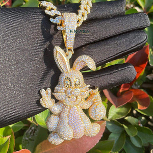 Colgante de Conejo con Diamante de Laboratorio y Cristal, Chapado en Oro Rosa, Estilo Hiphop, Amuleto Unisex - Product Image 6