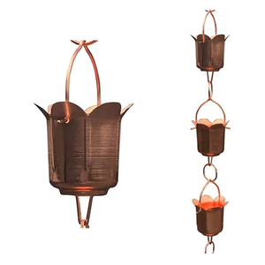 Cadena de Lluvia Ajustable de Metal con Recubrimiento de Cobre y Copas de Flor de Loto para Reemplazo de Bajante de Jardín Exterior, Elegante para el Hogar - Product Image 2