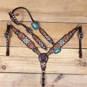 Selle de cheval en cuir véritable pour Barrel Racing Western, taille 14-18', avec têtière, collier de poitrail et rênes assortis, en acier inoxydable D44 durable - Product Image 1